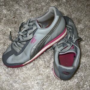 Puma Gray and Pink Sneakers with Suede Upper and White Midsole